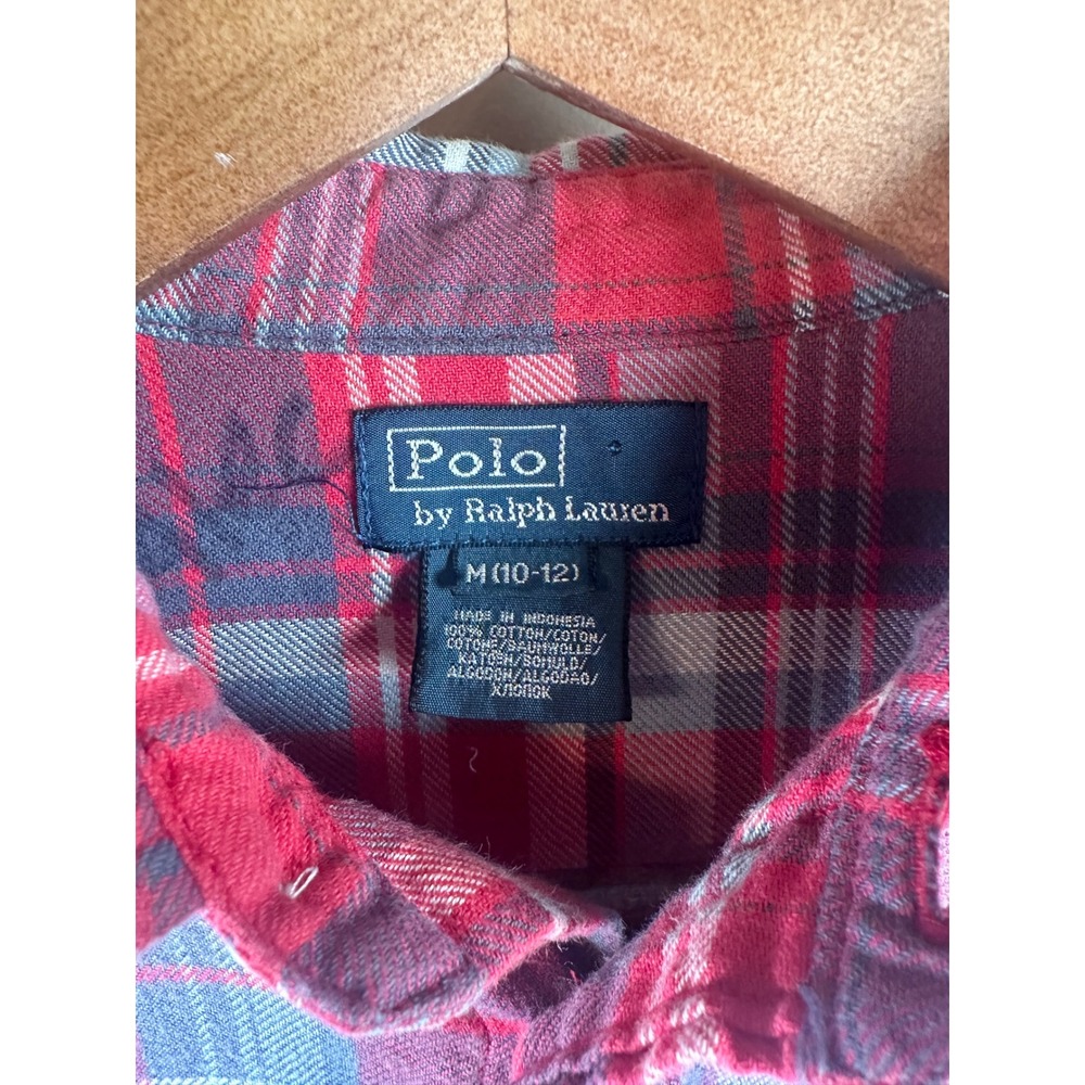 Polo Ralph Lauren Boys Plaid Flannel Shirt Red Blue White Size Boys M 10-12 - Picture 5 of 5